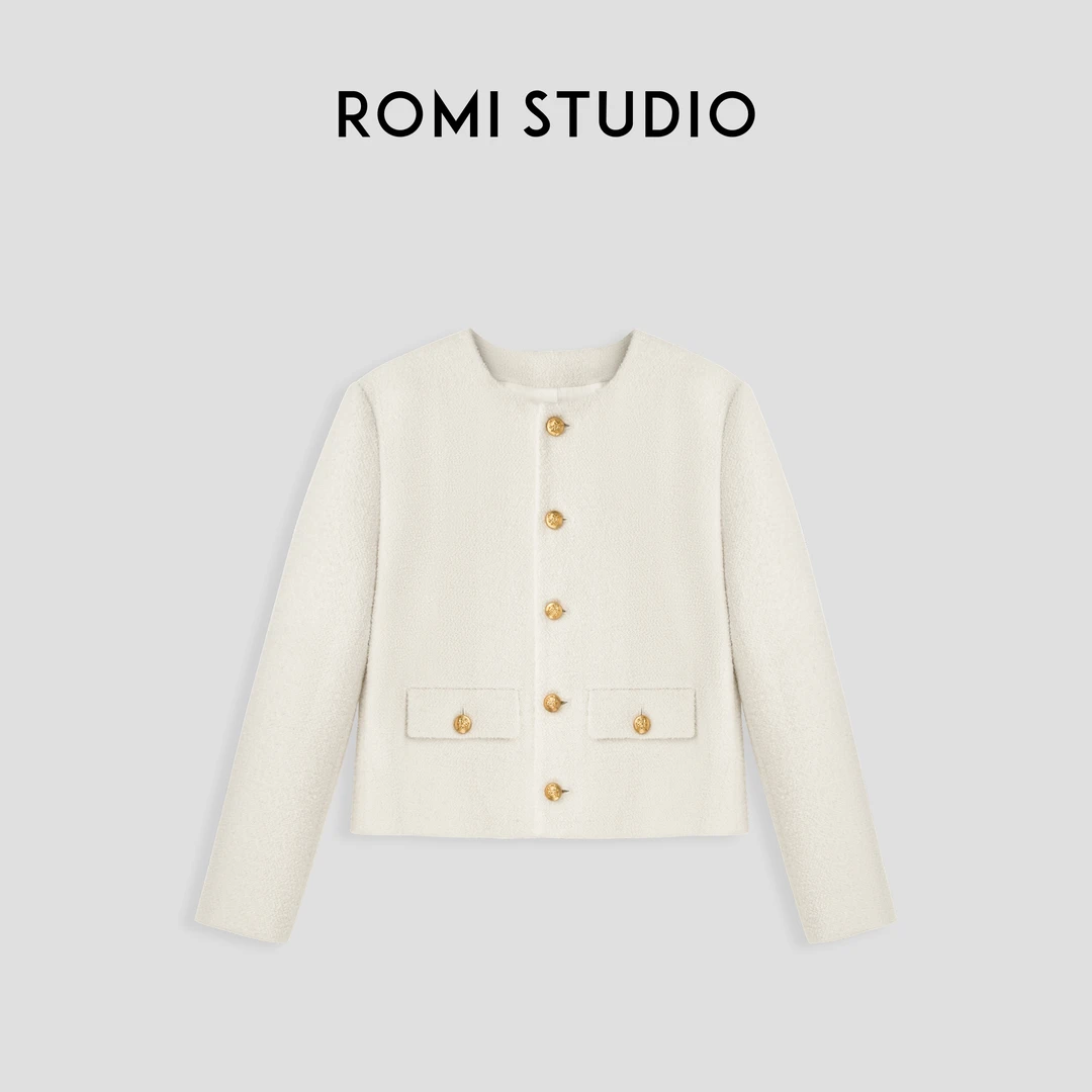 ROMI STUDIO“优雅永存”腔调穿搭羊毛混纺粗花呢短款外套23AWW002