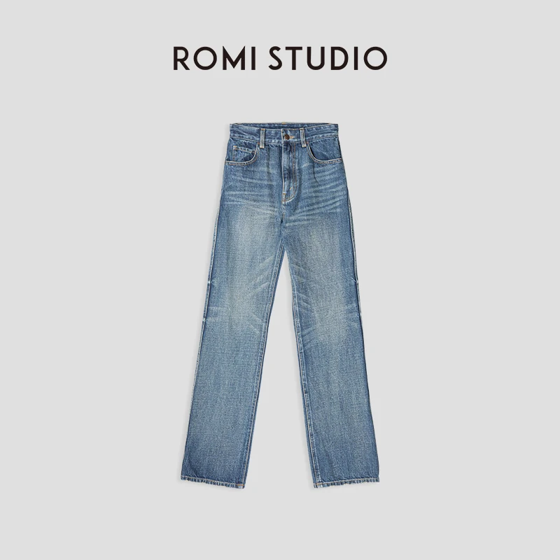 ROMI STUDIO【luxy系列】慵懒随意高品质直筒百搭高腰牛仔裤K2502