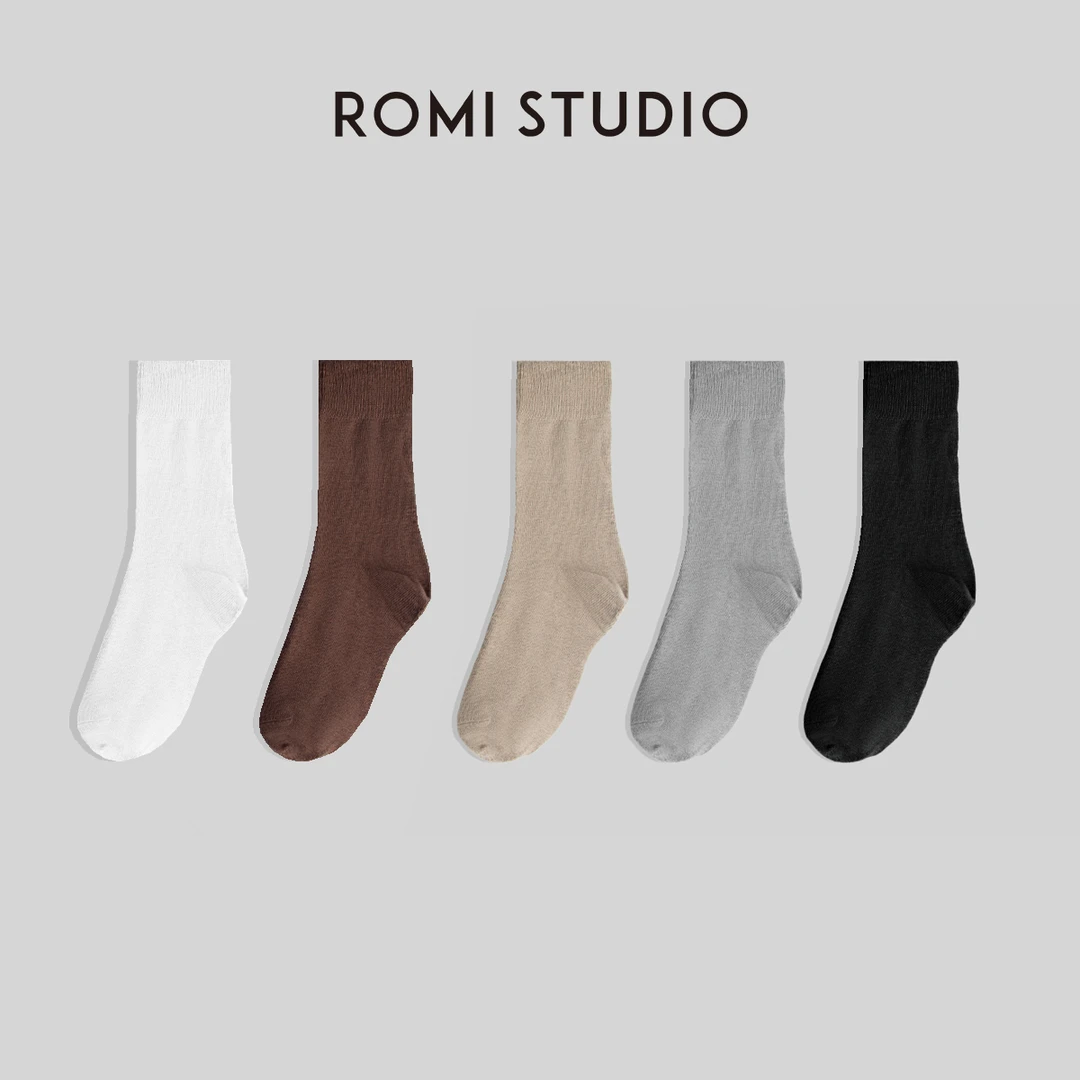 ROMI STUDIO春秋百搭 软糯细腻 舒适脚感春夏款纯色中筒袜子S3174