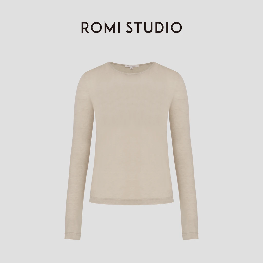 ROMI STUDIO“裸肤挚爱” 桑蚕丝亲肤圆领显瘦燕麦针织打底23AWT086