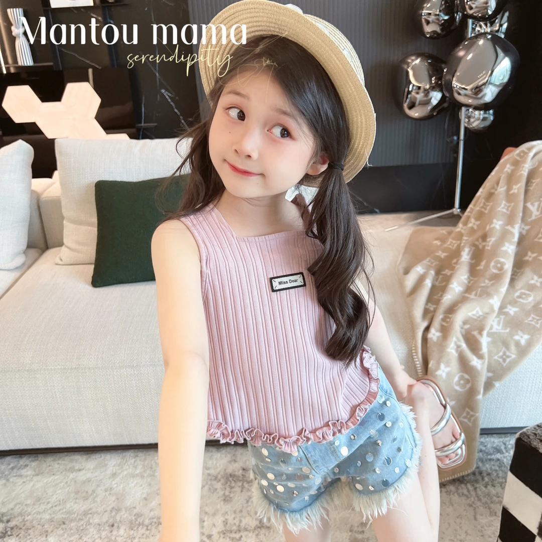 【Mt studio】【现货】精致花边尾薄款无袖甜美上衣夏季女童简约百搭