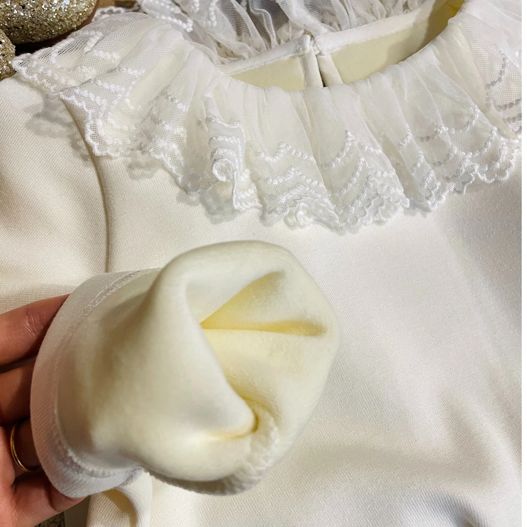 【Mt studio】【现货】冬季女童精致蕾丝领百搭加厚保暖针织内搭绒衫