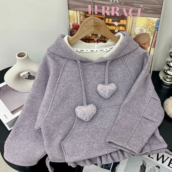 【Mt studio】【现货】淡紫色卫衣秋冬季女童设计感精致百搭宽松连帽