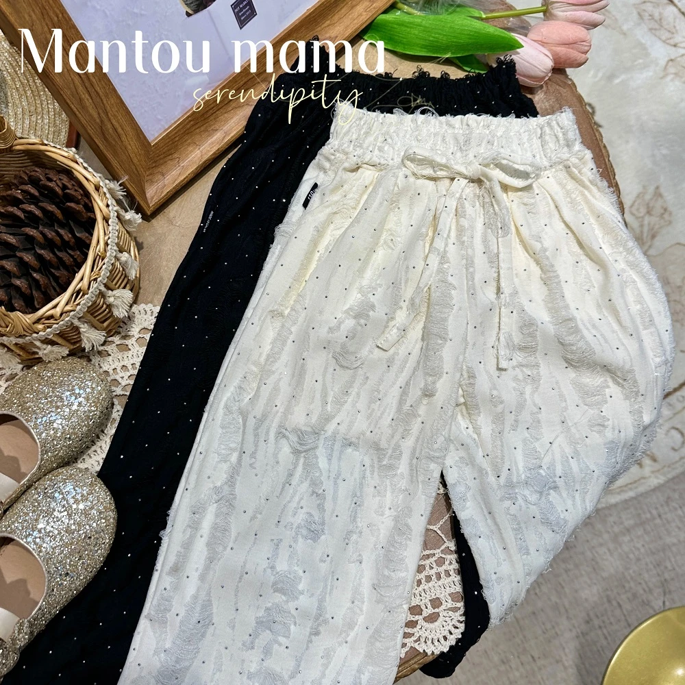 【Mt studio】【现货】设计感烫钻褶皱肌理防蚊裤夏季女童遛弯直筒裤