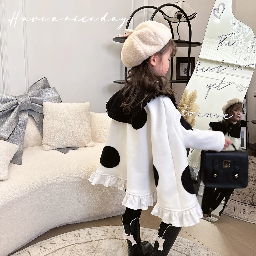 【Mt studio】【新款】波点斗篷外套卫衣冬季女童设计感洋气时尚韩版