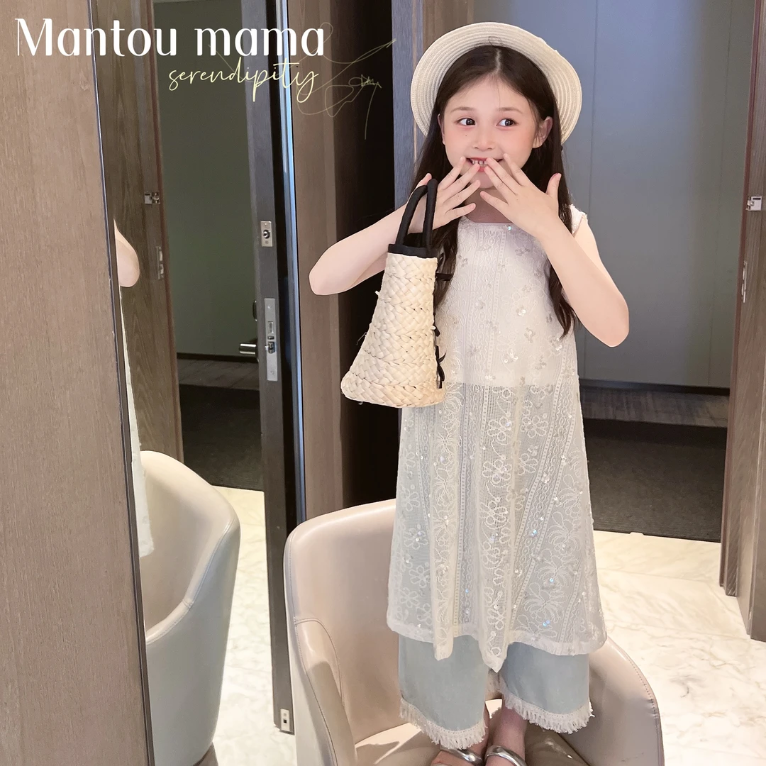 【Mt studio】【现货】设计感蕾丝镂空上衣夏季女童百搭修身阔腿裤