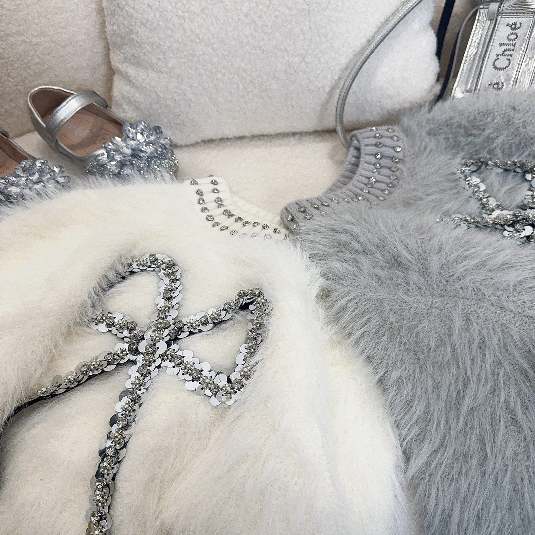 【Mt studio】【现货】亮片蝴蝶结毛衣冬季女童轻奢柔软精致高级百搭