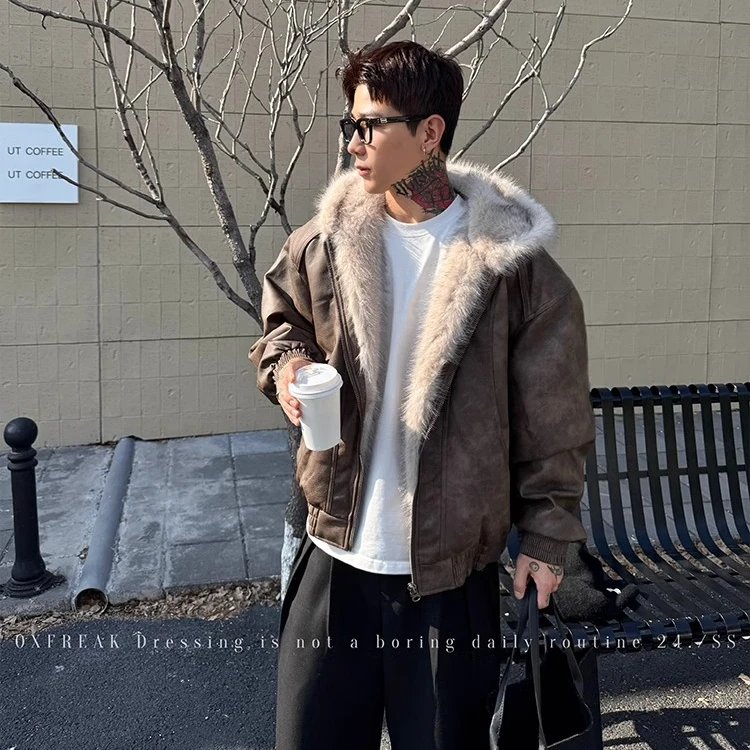 【座山雕皮毛一体】大毛领痞帅百搭棉衣外套男女款连帽百搭冬季棉服