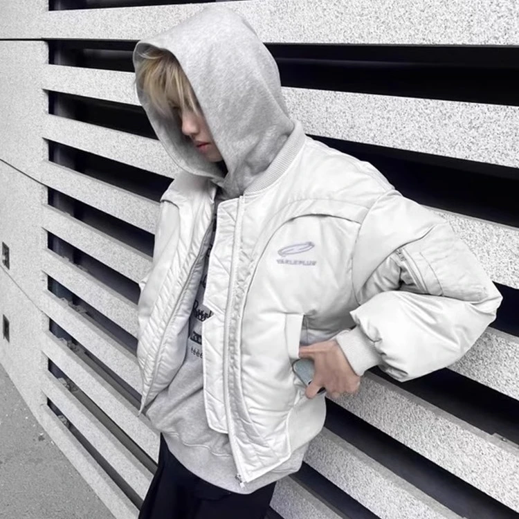 美式短款棒球棉服男女冬季设计感解构情侣飞行夹克高级感棉衣外套