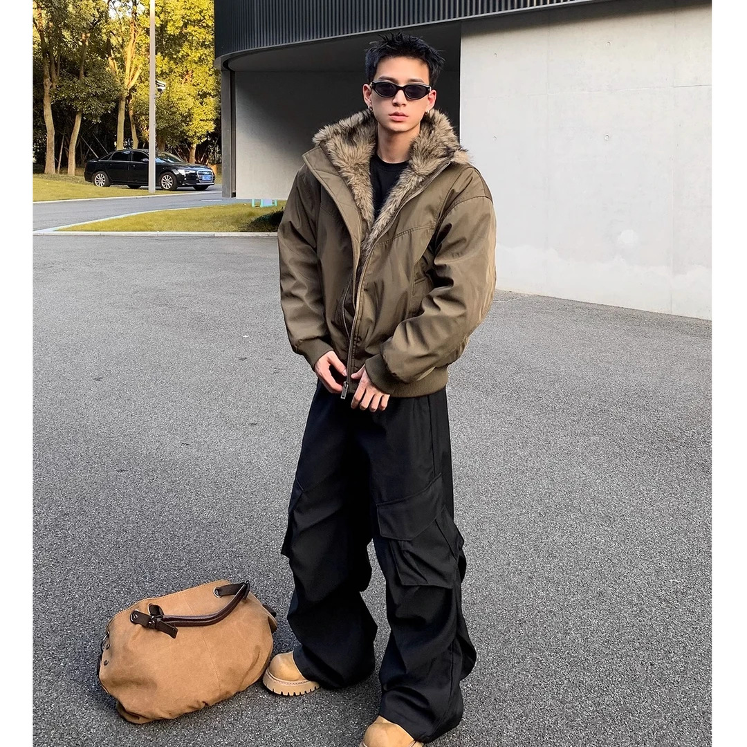 美式复古解构夹克冬季加厚保暖座山雕毛领百搭高级感夹棉棉服外套