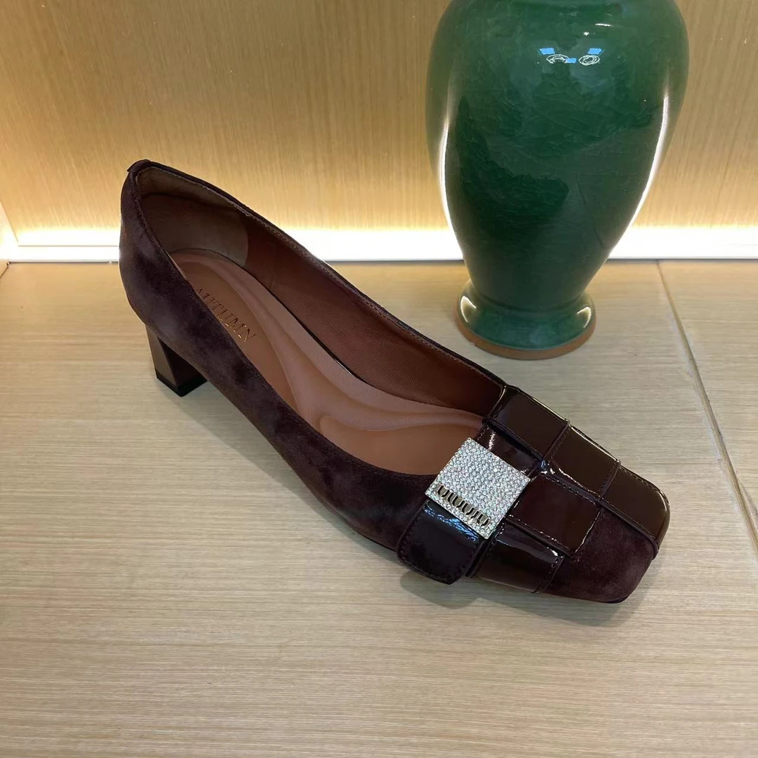 76时尚休闲方头黑色低跟跟鞋气质百搭女士H.