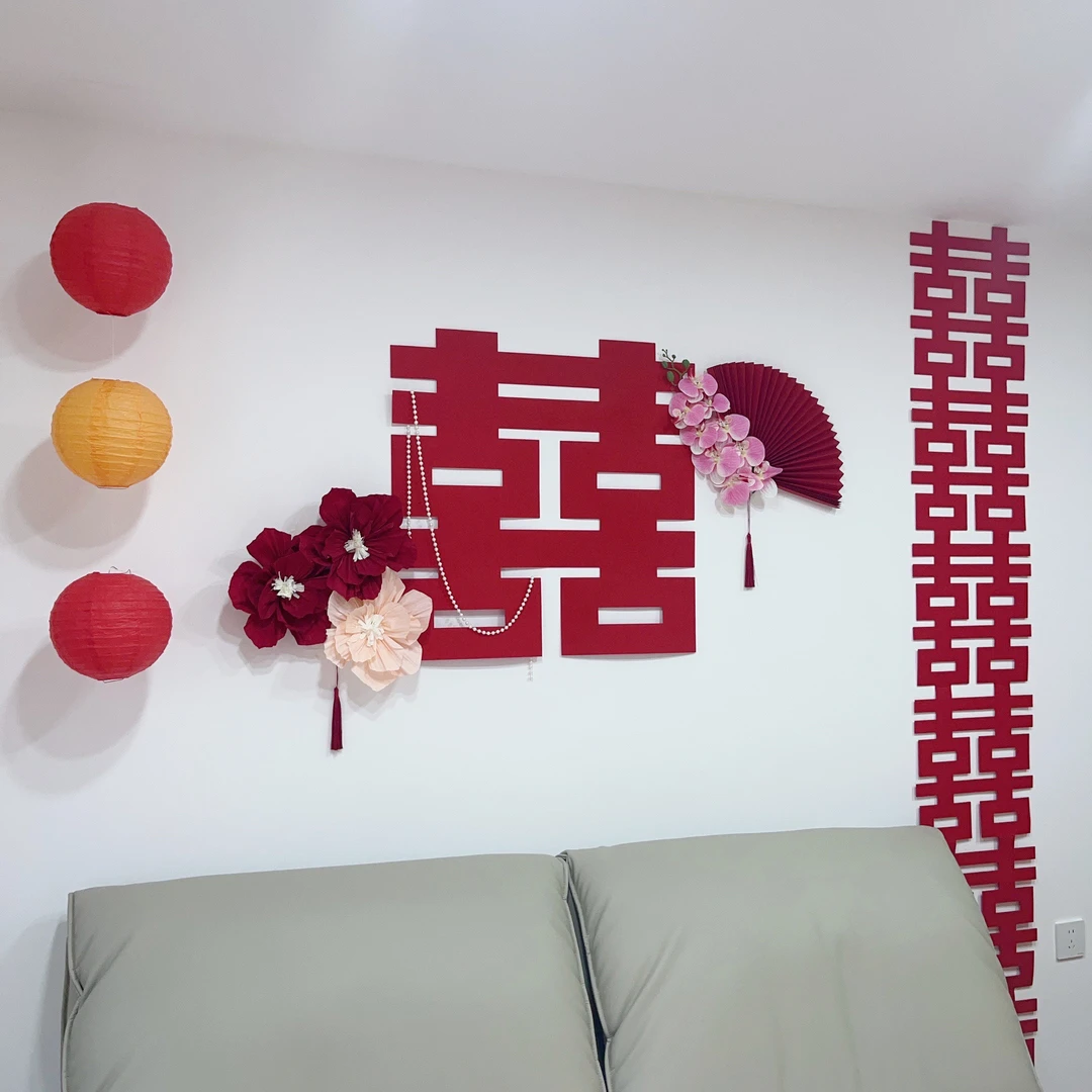 25年新款婚房背景男女方出片床头背景新中式国潮婚房背景一整套