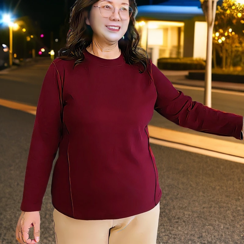 秋季220斤大码加厚打底衫时尚百搭显瘦遮肉大码女装长袖保暖圆领