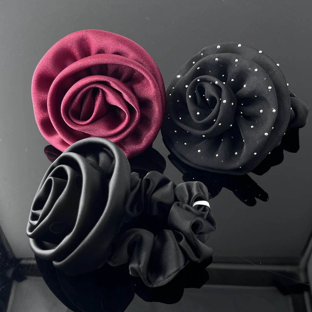 【玫瑰花的故事】法式复古流光缎面玫瑰花大肠发圈高级感气质优雅