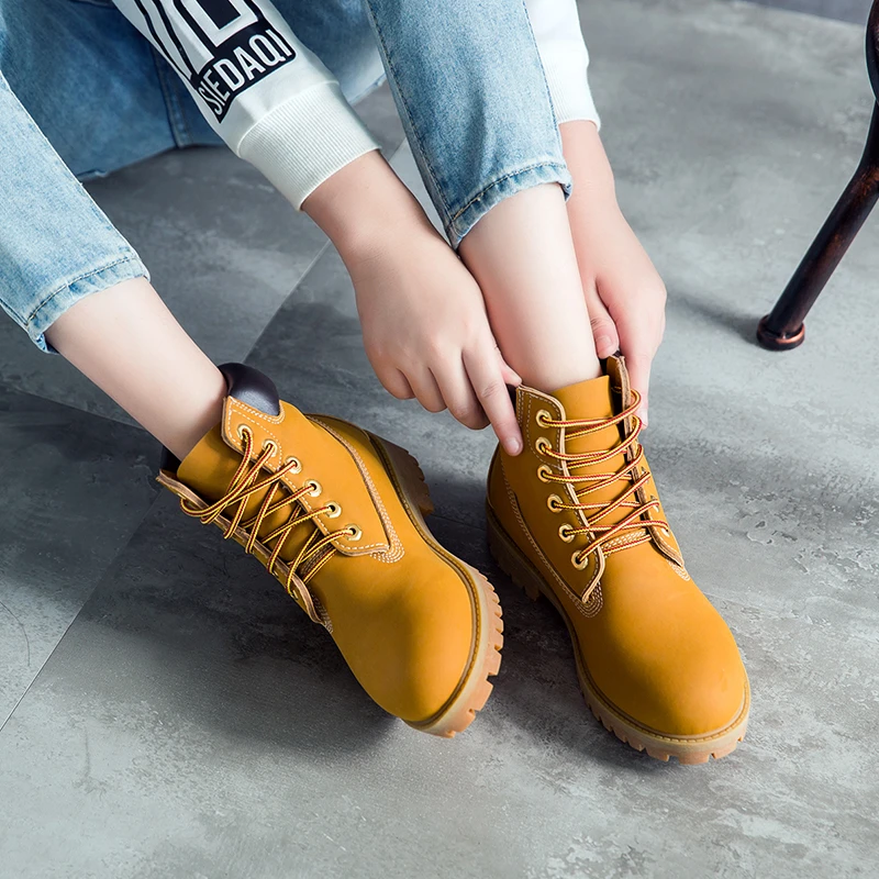 K总【现货】2024款大黄靴真皮女鞋复古圆头踢不烂休闲百搭大黄靴