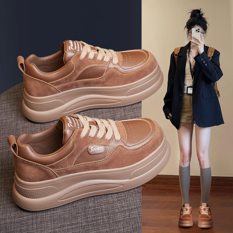 软底休闲鞋女2024秋季新款防滑时尚运动鞋小个子厚底百搭增高单鞋