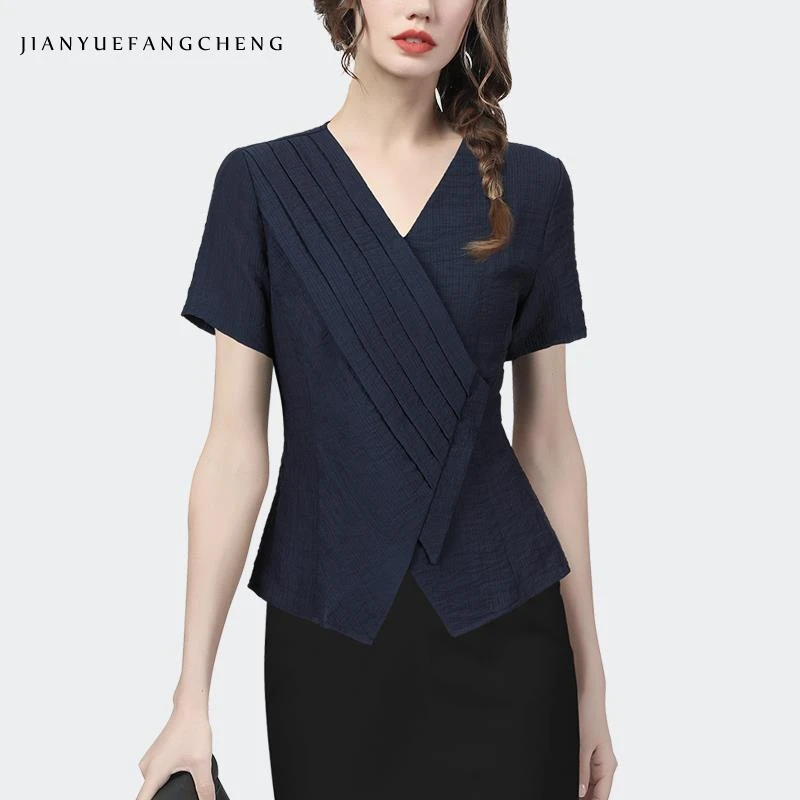 欧洲站衬衫女显瘦短袖夏季新款百搭气质收腰时尚SC242579