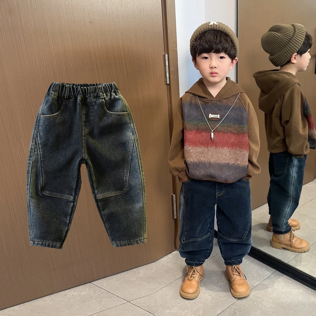 男童牛仔裤春秋款2024新款儿童春季长裤洋气百搭痞帅宽松老爹裤子