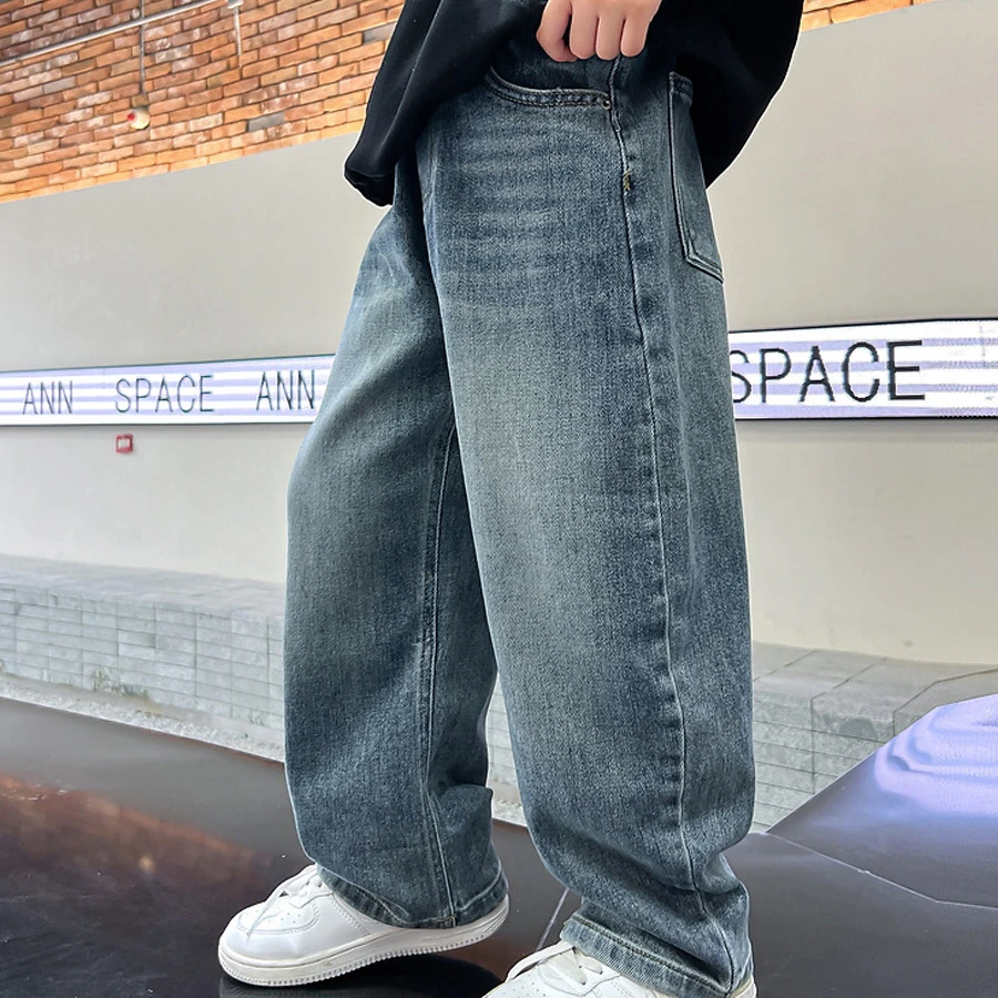 童装男童牛仔裤儿童春秋款中拖地休闲宽松百搭复古潮流直筒长裤潮