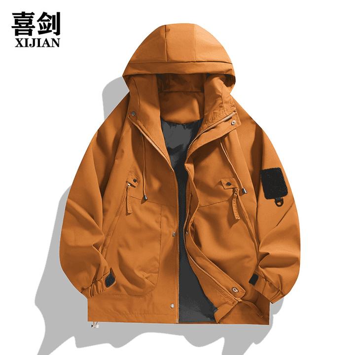 喜剑新款男士户外工装夹克连帽宽松潮流休闲冲锋衣宽松百搭外套男