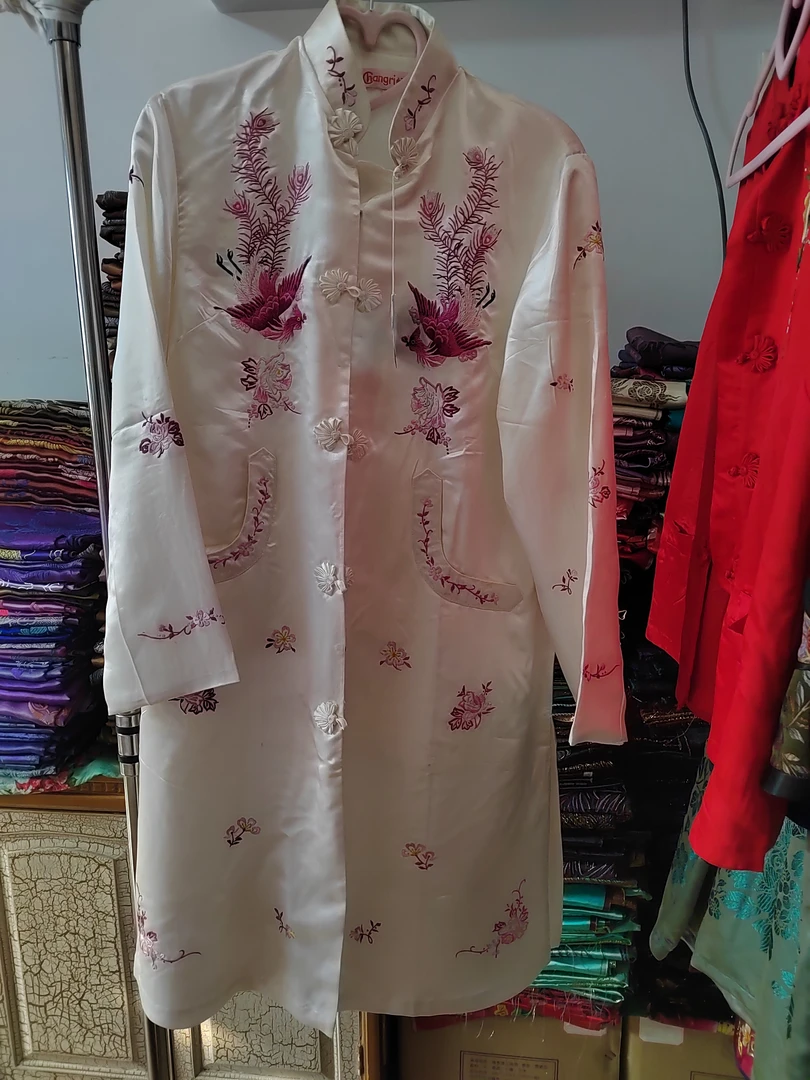 全新手工湘绣满花长外衣布料