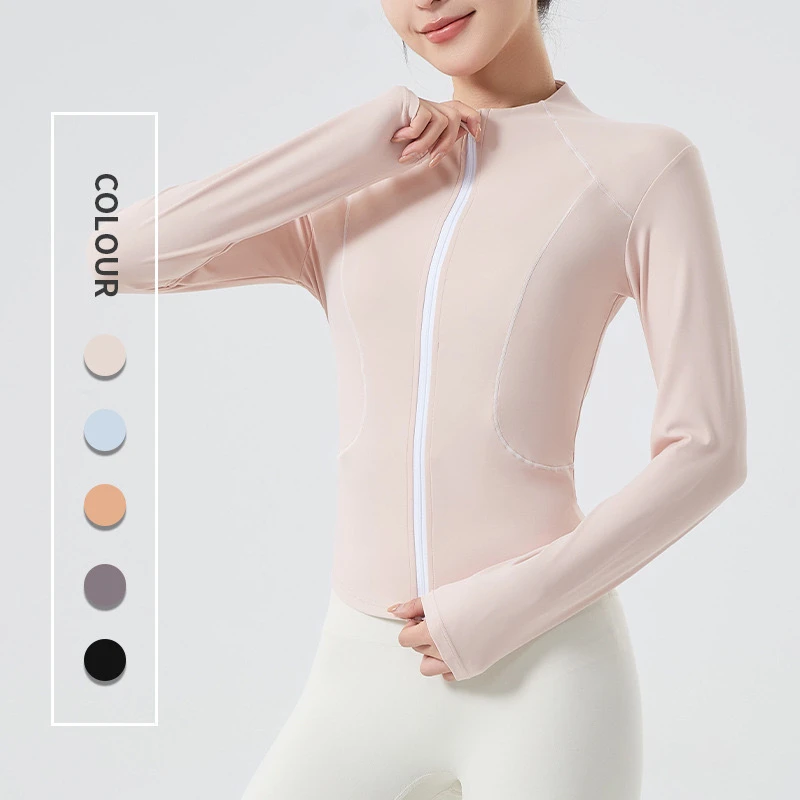 大码运动外套女春秋高弹显瘦健身户外休闲上衣裸感瑜伽服-2441