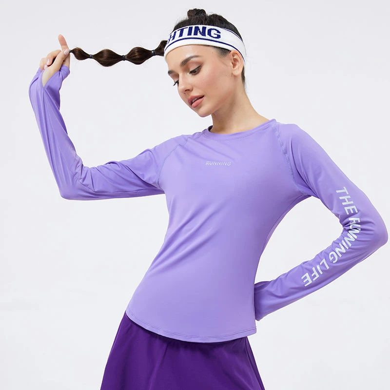 范斯蒂克健身衣女修身跑步健身t恤圆领跑步服纯色速干运动瑜伽服