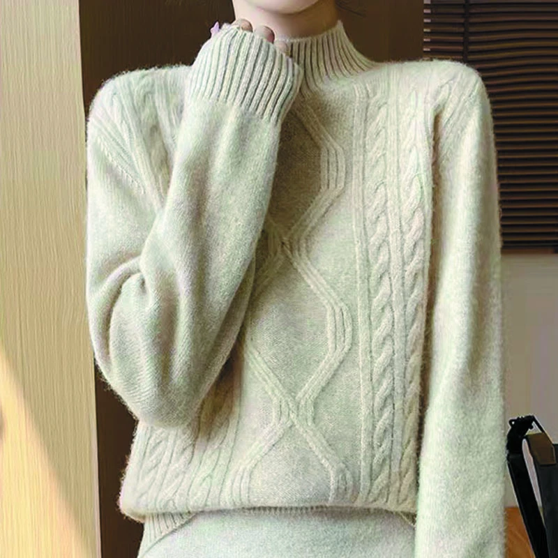 毛衣针织宽松半高领加厚秋冬打底衫百搭毛衣针织宽松半高领加厚
