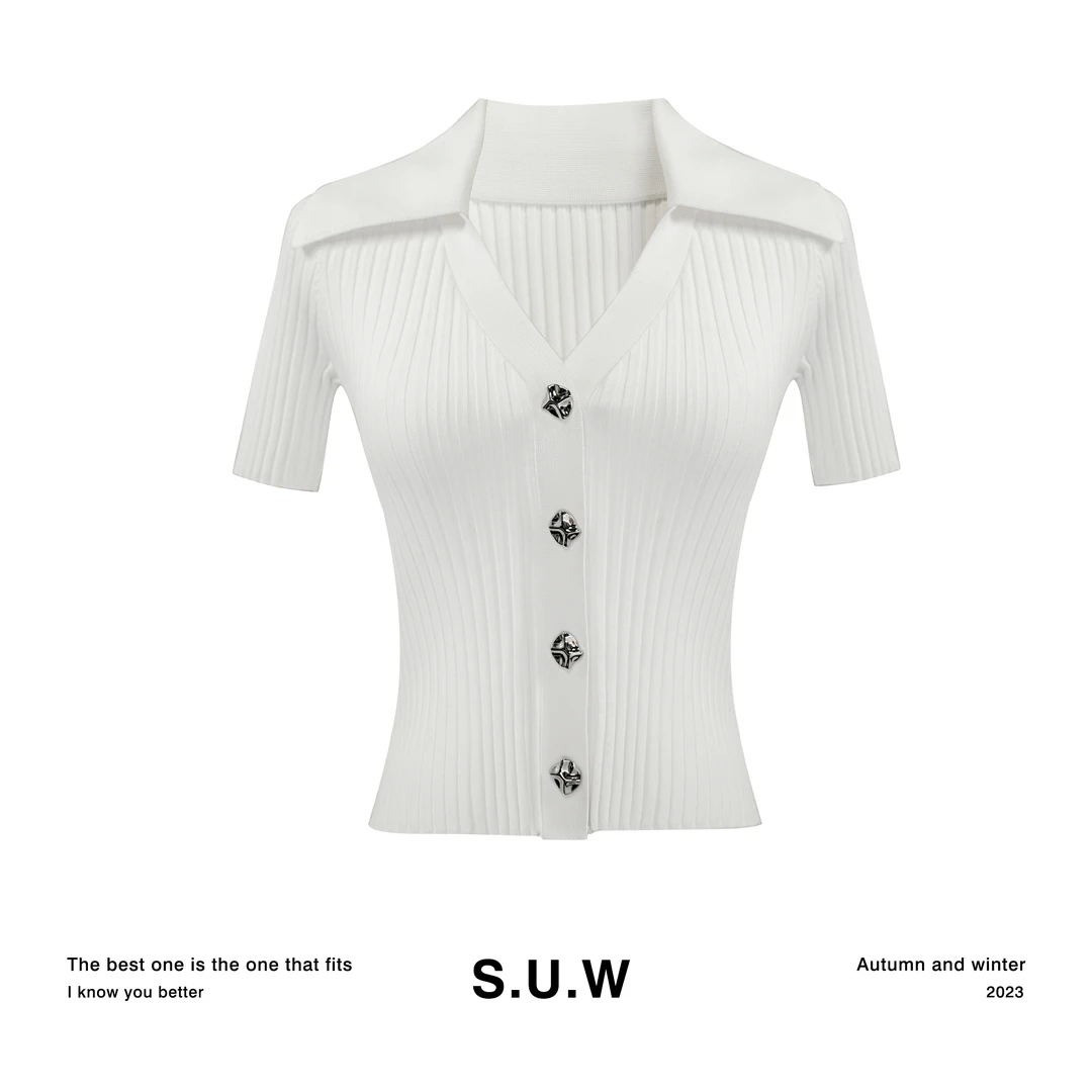 S.U.W凘优维高端女装2023新款夏季精致时尚短袖轻奢针织衫上衣