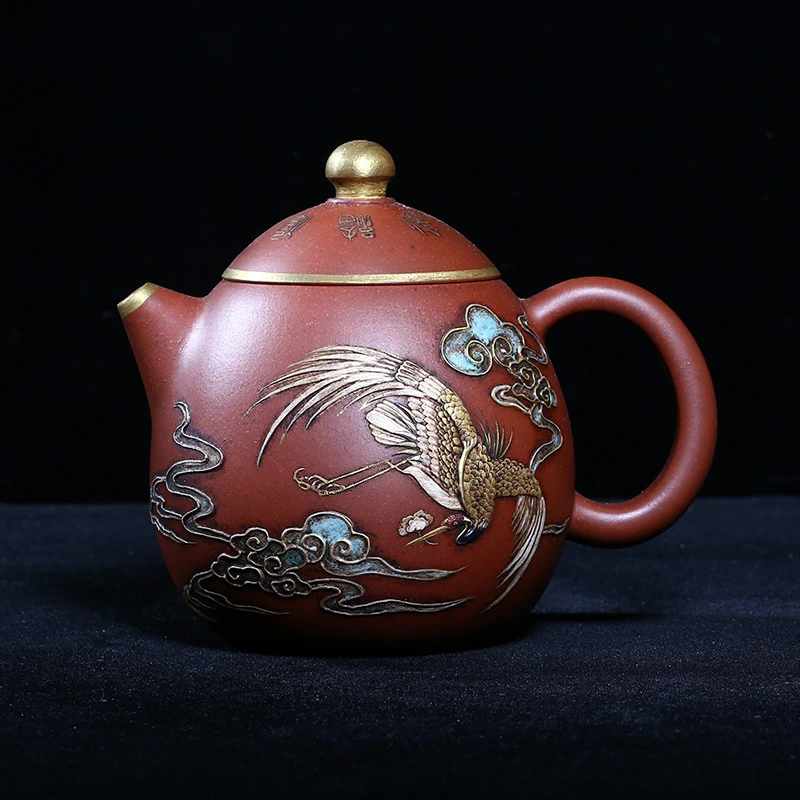 宜兴紫砂老壶清宫典藏宫廷御制独孔500c全手工泥绘描金高龙蛋壶