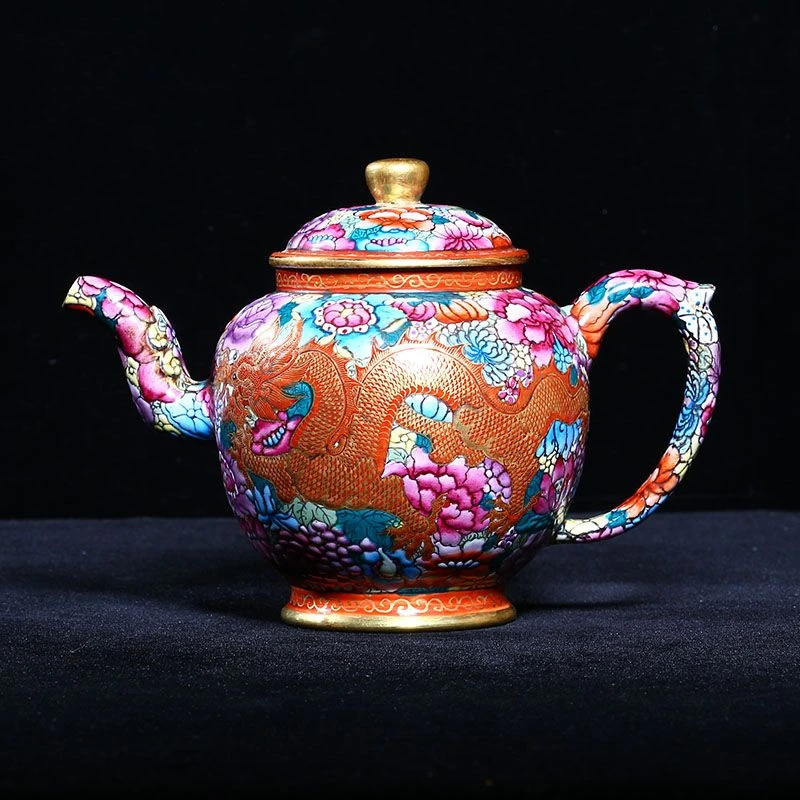 宜兴紫砂老壶独孔500c万花彩珐琅彩描金雅玉壶