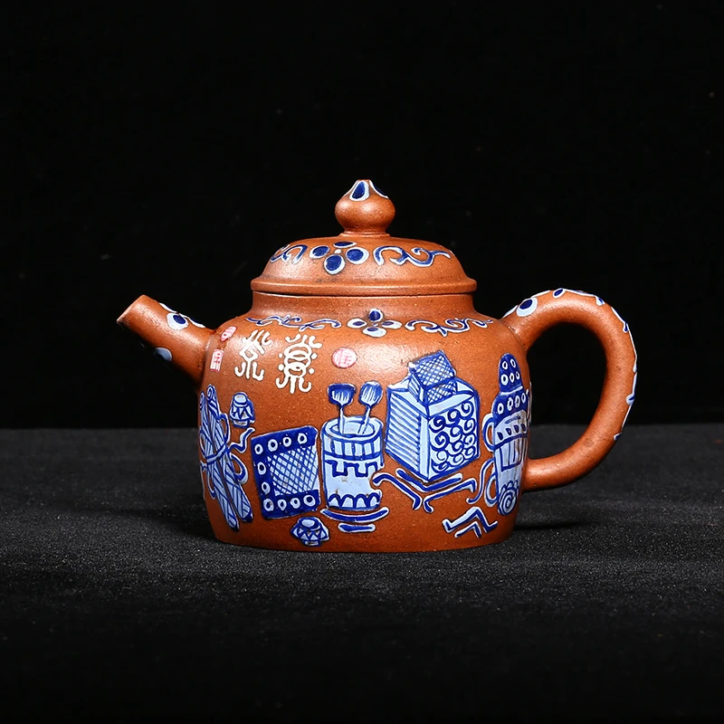 回流老紫砂壶独孔250c贡局沉香泥鸡毛篮彩釉德钟壶