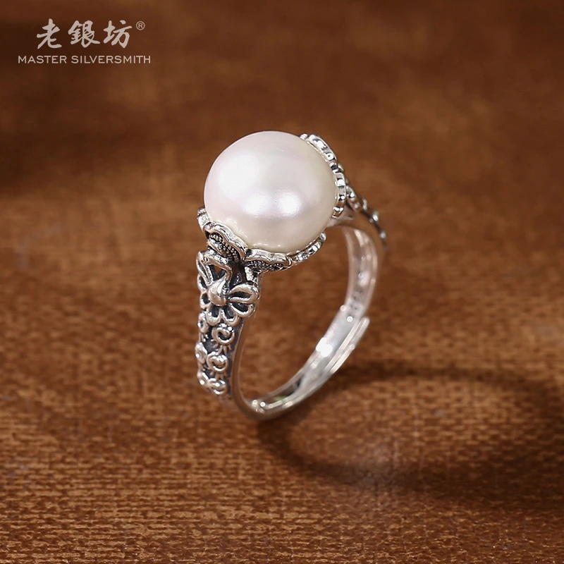 【老银坊】s925银孔雀珍珠花苞戒指 00311998