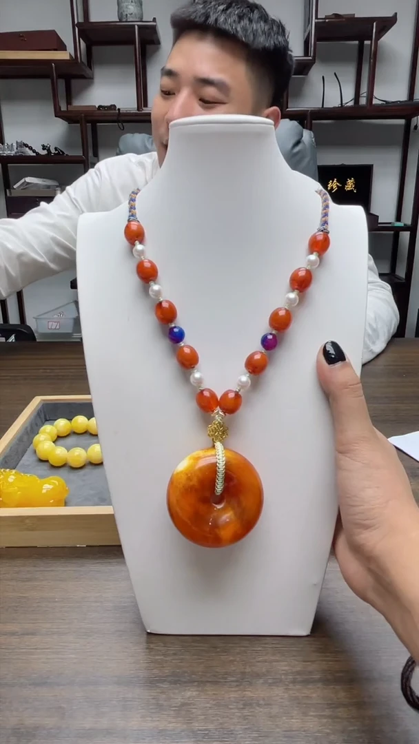 【闪购商品】琥珀颈饰未镶嵌w34老腊平安扣吊坠
