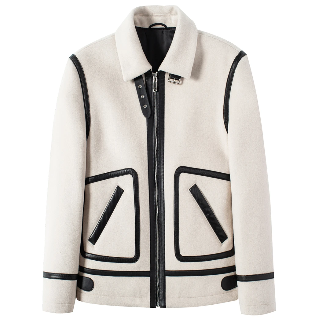 海宁真皮绵羊皮拼接毛尼时尚休闲短款男士夹克外套