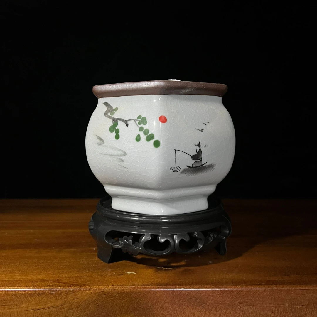 陶瓷创意六方形手绘紫砂绿植造景盆11*10cm