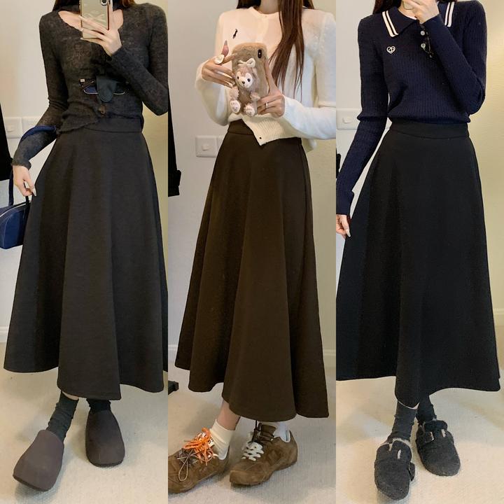 【小曹大码】胖MM秋季韩式显瘦潮流高腰加厚毛呢半身裙-6746