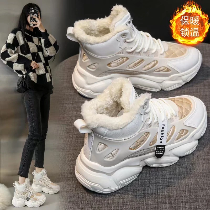 冬季新款保暖ins加绒棉鞋厚底运动鞋高帮锁温加厚女潮