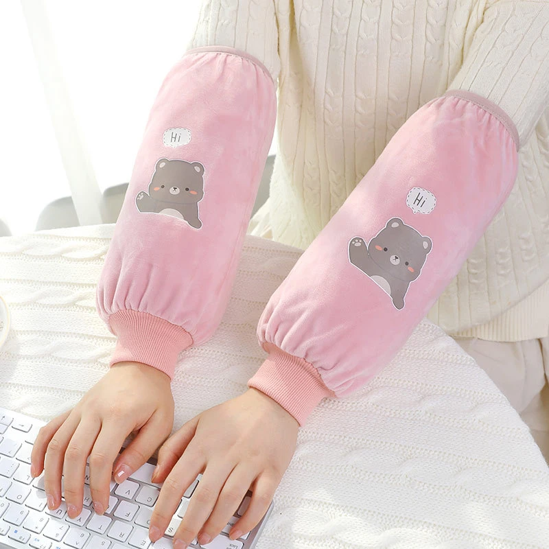 冬袖套男女中长款毛绒布袖套学生防污清洁袖子套居家日用家务保洁