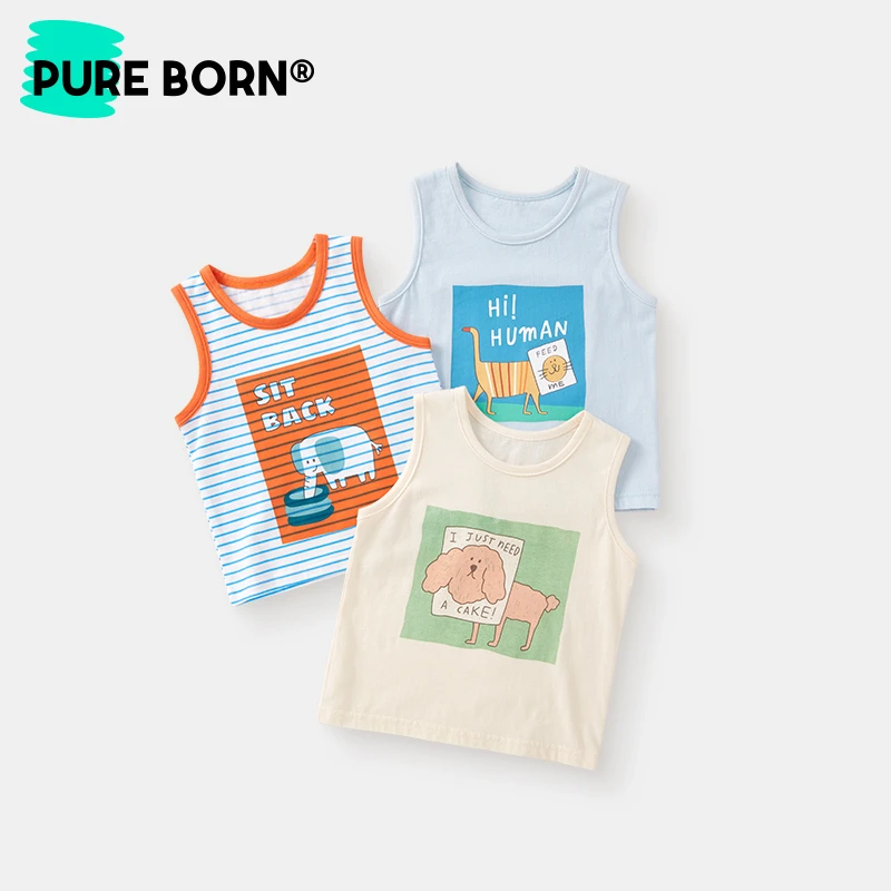 博睿恩儿童背心夏款婴幼儿纯棉透气可爱百搭无袖上衣夏季薄款