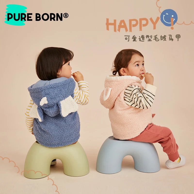 博睿恩男女宝秋冬毛绒夹棉保暖可爱连帽造型款马甲