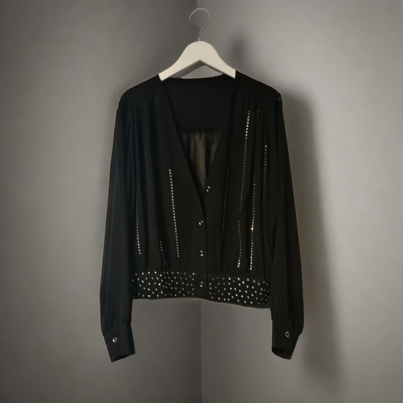 高级感气质时尚减龄重工烫钻长袖薄款夏季短款开衫