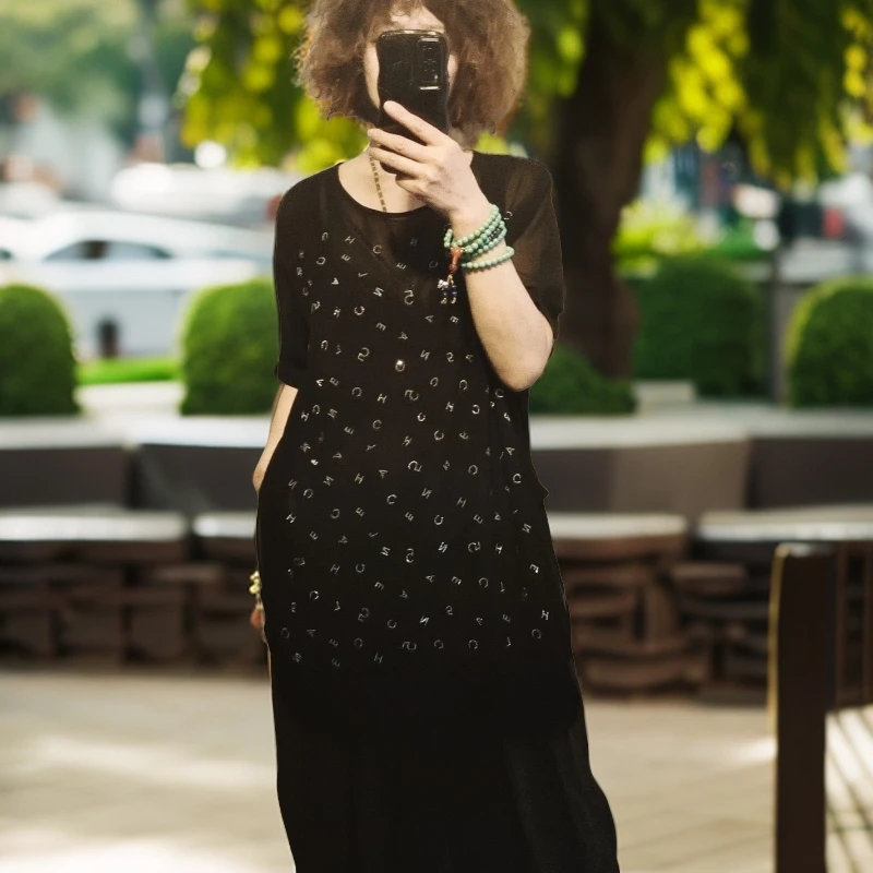 纯色宽松显瘦大码重工烫钻短袖时尚套头女士上衣质量保证