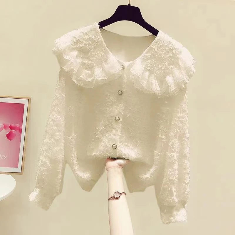 衬衫女2024秋冬新款时尚洋气百搭打底衫气质减龄显瘦蕾丝边雪纺衫