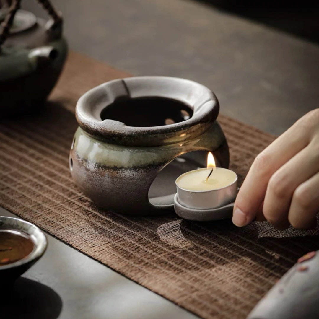 陶泥温茶炉炒茶炉 蜡烛温茶器