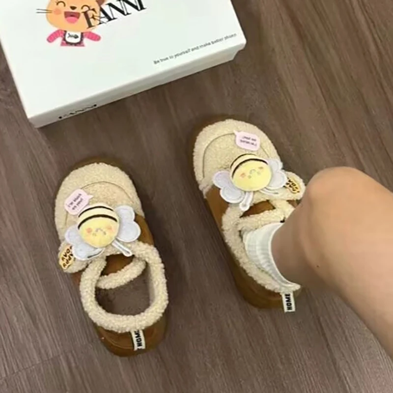 小蜜蜂棉鞋子女秋冬季外穿2023年新款防滑加绒保暖可爱家居雪地靴