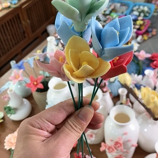 瓷片纯手工陶瓷花摆件