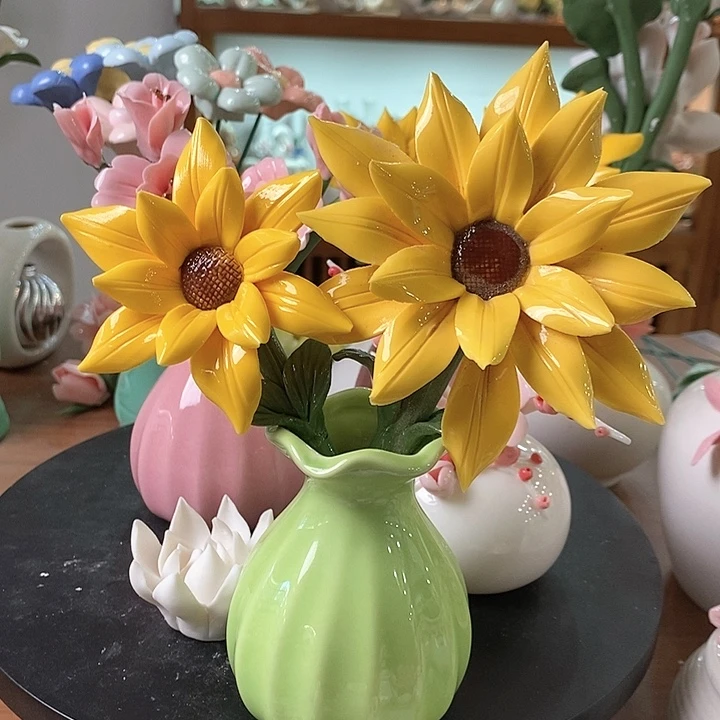 瓷片纯手工陶瓷花摆件1