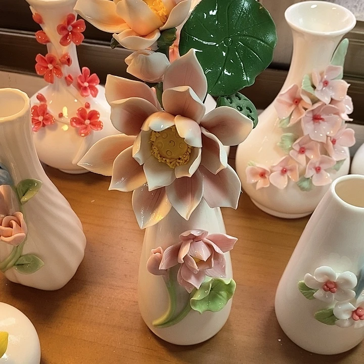 瓷片纯手工陶瓷花摆件