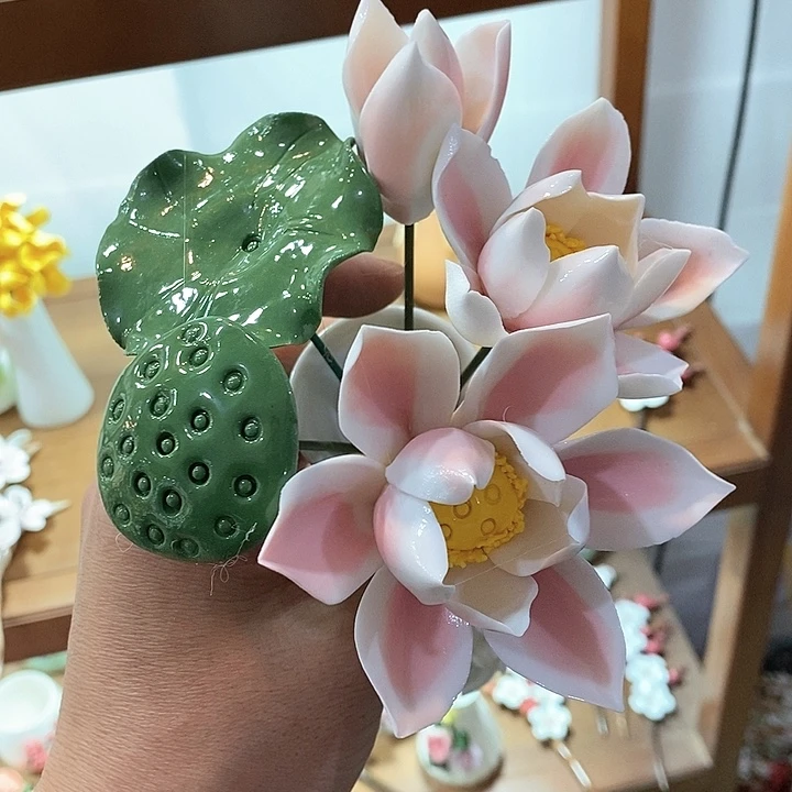 瓷片纯手工陶瓷花摆件1